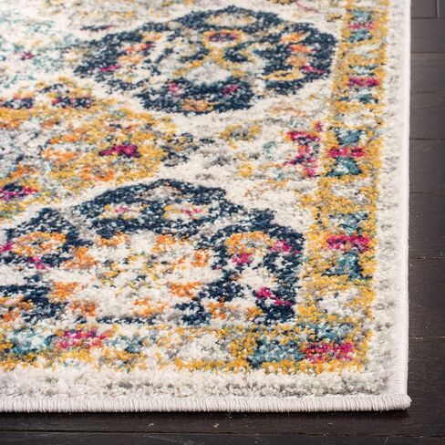 SAFAVIEH Madison Collection Area Rug - 3' Square, Cream & Multi, Boho Chic Distressed Design, Non-Shedding & Easy Care, Ideal for High Traffic Areas in Living Room, Bedroom (MAD611B) in Saudi Arabia