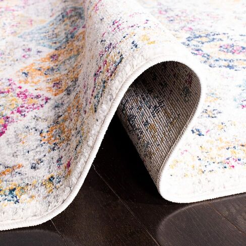 SAFAVIEH Madison Collection Area Rug - 3' Square, Cream & Multi, Boho Chic Distressed Design, Non-Shedding & Easy Care, Ideal for High Traffic Areas in Living Room, Bedroom (MAD611B) in Saudi Arabia