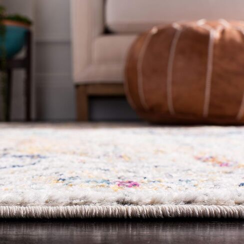 SAFAVIEH Madison Collection Area Rug - 3' Square, Cream & Multi, Boho Chic Distressed Design, Non-Shedding & Easy Care, Ideal for High Traffic Areas in Living Room, Bedroom (MAD611B) in Saudi Arabia
