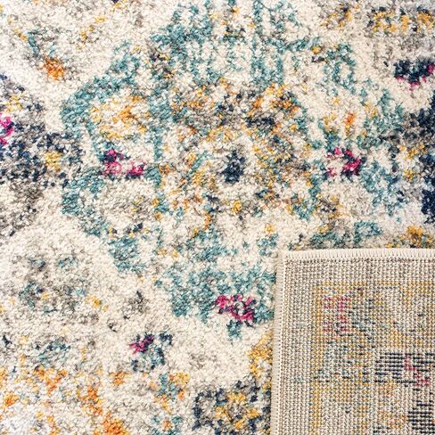 SAFAVIEH Madison Collection Area Rug - 3' Square, Cream & Multi, Boho Chic Distressed Design, Non-Shedding & Easy Care, Ideal for High Traffic Areas in Living Room, Bedroom (MAD611B) in Saudi Arabia