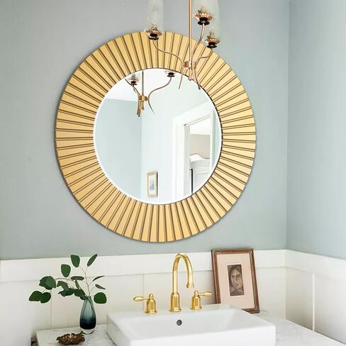 Chende Gold Mirror for Wall Decor, 30'' X 30'' Round Decorative Wall Mirror with Wood Frame, Elegant Accent Mirror for Living Room, Entryway, Bathroom in Kuwait