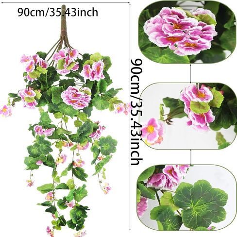Artificial Flower for Hanging Basket Artificial Geranium Hanging Basket Silk Plant Green Faux Flowers Geranium Hanging Artificial Vine Silk Geranium Flowers for Outdoor Pot Patio Garden Decor in Saudi Arabia