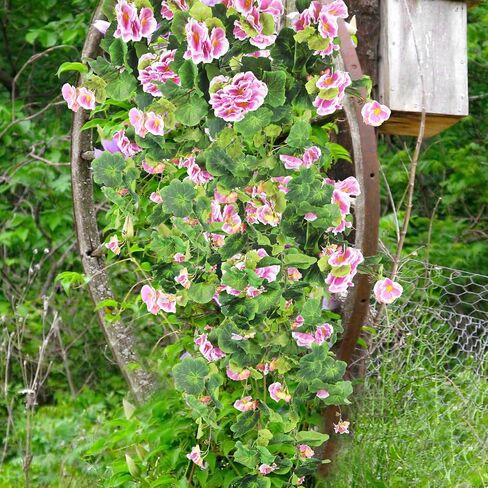 Artificial Flower for Hanging Basket Artificial Geranium Hanging Basket Silk Plant Green Faux Flowers Geranium Hanging Artificial Vine Silk Geranium Flowers for Outdoor Pot Patio Garden Decor in Saudi Arabia