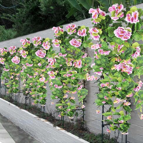 Artificial Flower for Hanging Basket Artificial Geranium Hanging Basket Silk Plant Green Faux Flowers Geranium Hanging Artificial Vine Silk Geranium Flowers for Outdoor Pot Patio Garden Decor in Saudi Arabia