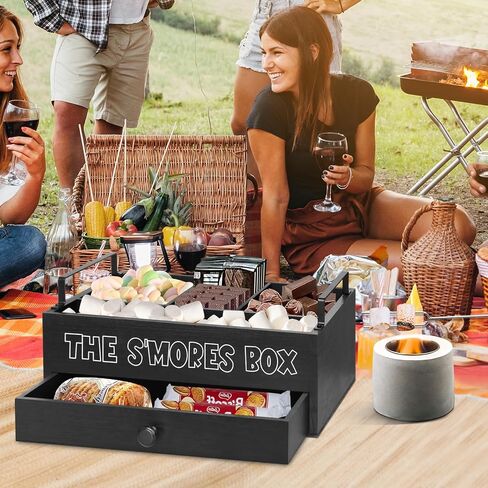 Smores Kit for Fire Pit, Smores Caddy Organizer for S'Mores Station, S'Mores Bar Holder with 4 Extendable Smores Sticks, Smores Tray Organizer for Party, Outdoor Camping and Bonfires(No Dessert) in Saudi Arabia