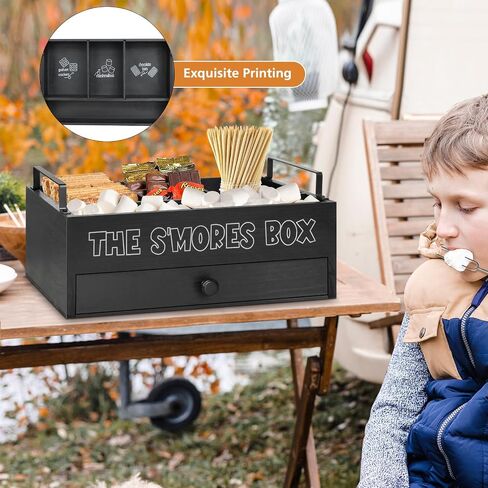 Smores Kit for Fire Pit, Smores Caddy Organizer for S'Mores Station, S'Mores Bar Holder with 4 Extendable Smores Sticks, Smores Tray Organizer for Party, Outdoor Camping and Bonfires(No Dessert) in Saudi Arabia