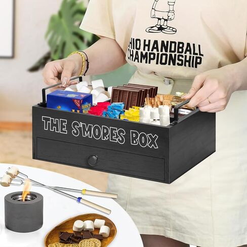 Smores Kit for Fire Pit, Smores Caddy Organizer for S'Mores Station, S'Mores Bar Holder with 4 Extendable Smores Sticks, Smores Tray Organizer for Party, Outdoor Camping and Bonfires(No Dessert) in Saudi Arabia
