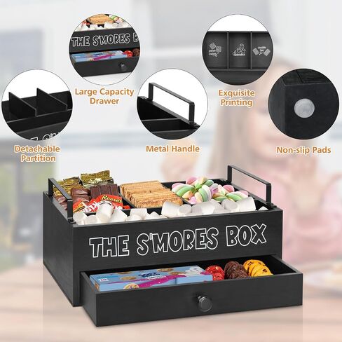 Smores Kit for Fire Pit, Smores Caddy Organizer for S'Mores Station, S'Mores Bar Holder with 4 Extendable Smores Sticks, Smores Tray Organizer for Party, Outdoor Camping and Bonfires(No Dessert) in Saudi Arabia