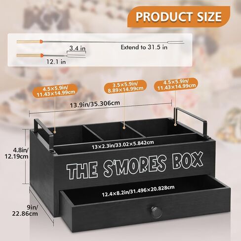 Smores Kit for Fire Pit, Smores Caddy Organizer for S'Mores Station, S'Mores Bar Holder with 4 Extendable Smores Sticks, Smores Tray Organizer for Party, Outdoor Camping and Bonfires(No Dessert) in Saudi Arabia