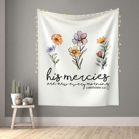 VIVACITE Christian Wall Art Wall Tapestry for Bedroom Aesthetic Christian Gifts for Women Faith Christian Decor Bible Verse Wall Art Serenity Prayer Scripture Wall Art Lamentations 3:23-60x51in in Saudi Arabia