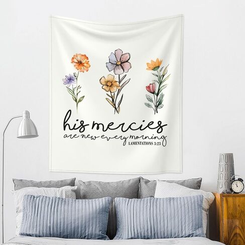 VIVACITE Christian Wall Art Wall Tapestry for Bedroom Aesthetic Christian Gifts for Women Faith Christian Decor Bible Verse Wall Art Serenity Prayer Scripture Wall Art Lamentations 3:23-60x51in in Saudi Arabia