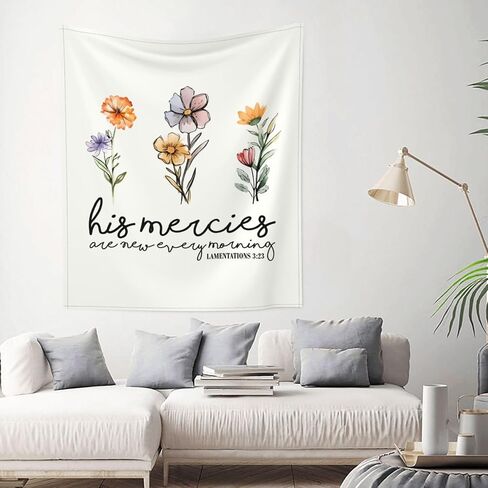 VIVACITE Christian Wall Art Wall Tapestry for Bedroom Aesthetic Christian Gifts for Women Faith Christian Decor Bible Verse Wall Art Serenity Prayer Scripture Wall Art Lamentations 3:23-60x51in in Saudi Arabia