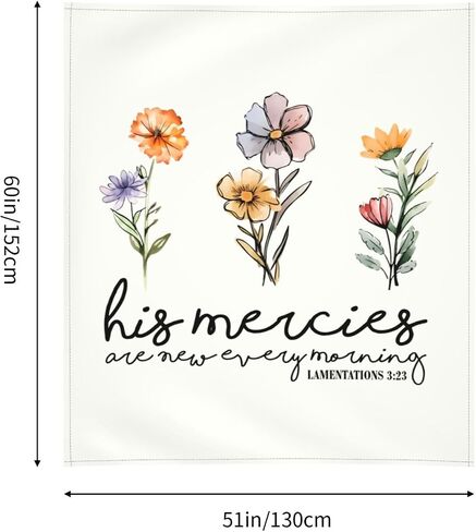 VIVACITE Christian Wall Art Wall Tapestry for Bedroom Aesthetic Christian Gifts for Women Faith Christian Decor Bible Verse Wall Art Serenity Prayer Scripture Wall Art Lamentations 3:23-60x51in in Saudi Arabia