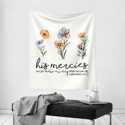 VIVACITE Christian Wall Art Wall Tapestry for Bedroom Aesthetic Christian Gifts for Women Faith Christian Decor Bible Verse Wall Art Serenity Prayer Scripture Wall Art Lamentations 3:23-60x51in in Saudi Arabia