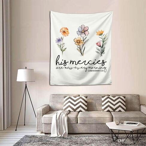 VIVACITE Christian Wall Art Wall Tapestry for Bedroom Aesthetic Christian Gifts for Women Faith Christian Decor Bible Verse Wall Art Serenity Prayer Scripture Wall Art Lamentations 3:23-60x51in in Saudi Arabia