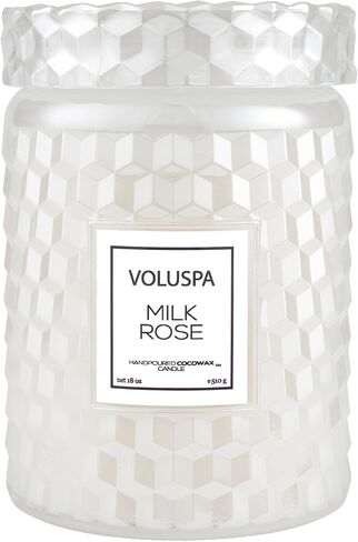 Voluspa Milk Rose, Large Candle Jar, 18 Ounce, 100 Hour Burn Time, All Natural Wicks and Coconut Wax for Clean Burning, Vegan, Poured in The USA in Saudi Arabia