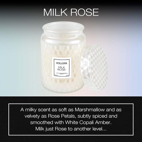 Voluspa Milk Rose, Large Candle Jar, 18 Ounce, 100 Hour Burn Time, All Natural Wicks and Coconut Wax for Clean Burning, Vegan, Poured in The USA in Saudi Arabia