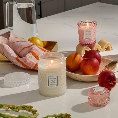 Voluspa Milk Rose, Large Candle Jar, 18 Ounce, 100 Hour Burn Time, All Natural Wicks and Coconut Wax for Clean Burning, Vegan, Poured in The USA in Saudi Arabia