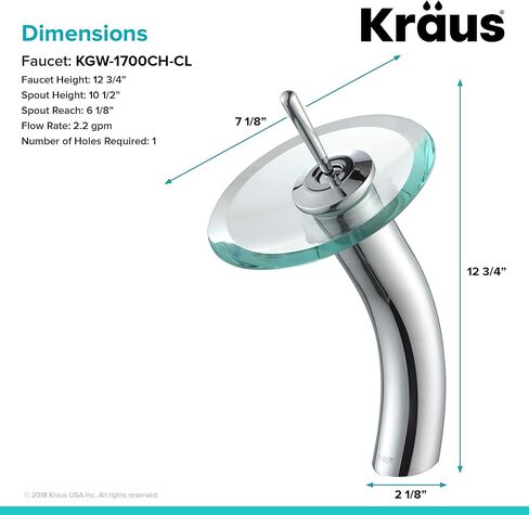 Kraus KGW-1700CH-CL صنبور حمام زجاجي ذو رافعة واحدة مع قرص زجاجي شفاف من Kraus KGW-1700CH-CL in Kuwait