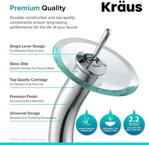 Kraus KGW-1700CH-CL صنبور حمام زجاجي ذو رافعة واحدة مع قرص زجاجي شفاف من Kraus KGW-1700CH-CL in Kuwait