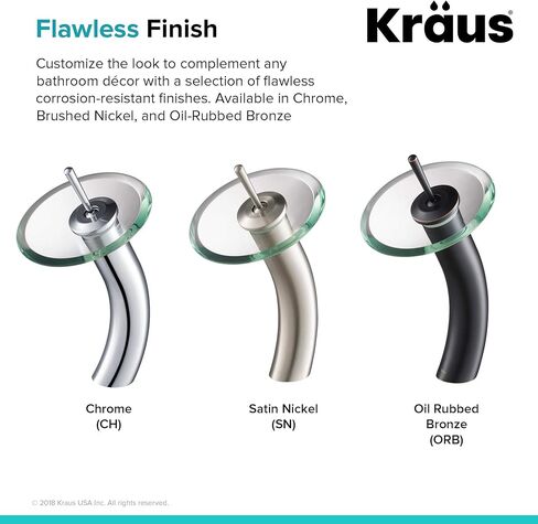 Kraus KGW-1700CH-CL صنبور حمام زجاجي ذو رافعة واحدة مع قرص زجاجي شفاف من Kraus KGW-1700CH-CL in Kuwait