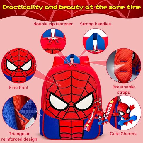 Kids Backpack, 13'' Superhero 3D Cartoon Toddler Backpack with Keychain for Boys and Girls, School Supplies School bag Travel Bag for Kids Ages 2-8 Years Old in Saudi Arabia