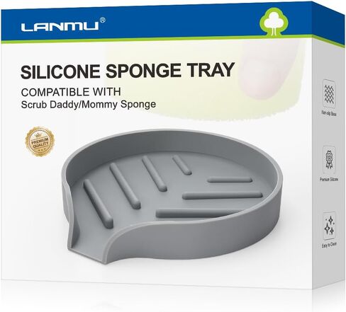 LANMU Sponge Tray Organizer Compatible with Scrub Daddy/Mommy Sponge, Silicone Sponge Holder for Kitchen Sink, with Drain Spout in Kuwait