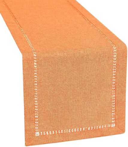 Grelucgo Farmhouse Rustic Hemstitched Orange Yellow Table Runner for Fall, Autumn, Halloween and Thanksgiving (14 x 48 inches) in Saudi Arabia