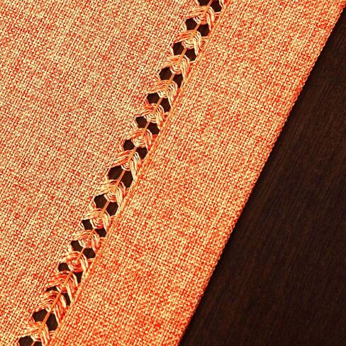 Grelucgo Farmhouse Rustic Hemstitched Orange Yellow Table Runner for Fall, Autumn, Halloween and Thanksgiving (14 x 48 inches) in Saudi Arabia