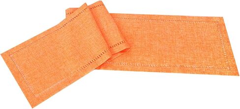 Grelucgo Farmhouse Rustic Hemstitched Orange Yellow Table Runner for Fall, Autumn, Halloween and Thanksgiving (14 x 48 inches) in Saudi Arabia