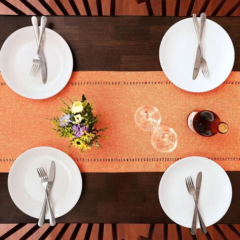 Grelucgo Farmhouse Rustic Hemstitched Orange Yellow Table Runner for Fall, Autumn, Halloween and Thanksgiving (14 x 48 inches) in Saudi Arabia