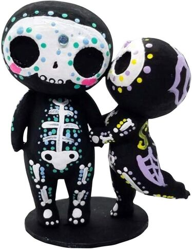 Sugar Skull Couple Figurine Statue Couples Cute Skeleton Mexican Halloween Day of The Dead Figurines Decor(Parent-Child) in Saudi Arabia