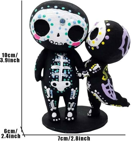 Sugar Skull Couple Figurine Statue Couples Cute Skeleton Mexican Halloween Day of The Dead Figurines Decor(Parent-Child) in Saudi Arabia