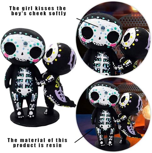 Sugar Skull Couple Figurine Statue Couples Cute Skeleton Mexican Halloween Day of The Dead Figurines Decor(Parent-Child) in Saudi Arabia