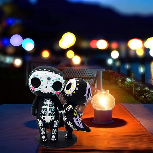 Sugar Skull Couple Figurine Statue Couples Cute Skeleton Mexican Halloween Day of The Dead Figurines Decor(Parent-Child) in Saudi Arabia