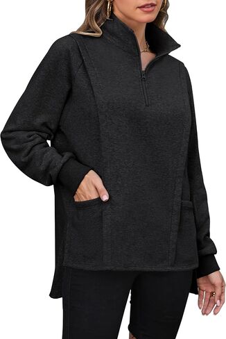 Blooming Jelly Women Oversized Sweatshirt Fleece Quarter Zip Pullover Casual Long Sleeve Tops Fall Outfits with Pockets in Saudi Arabia
