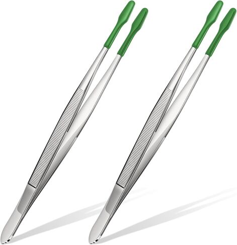 Honoson 2 Pieces Rubber Tipped Tweezers PVC Rubber Coated Soft Non Marring Flat Tip Lab Industrial Hobby Craft Tweezers Tools Jewelry Coin Stamp Tweezer Tongs(Green) in Kuwait