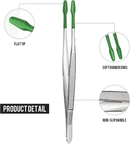 Honoson 2 Pieces Rubber Tipped Tweezers PVC Rubber Coated Soft Non Marring Flat Tip Lab Industrial Hobby Craft Tweezers Tools Jewelry Coin Stamp Tweezer Tongs(Green) in Kuwait