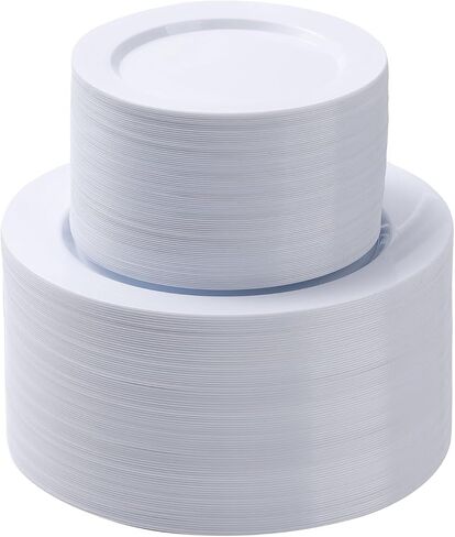 200PCS White Plastic Plates Set, 100 10.25 inch Dinner Plates and 100 7.5 inch Dessert Plates, Premium Disposable Plates for Party, Wedding in Saudi Arabia