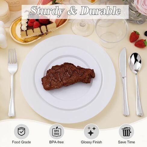 200PCS White Plastic Plates Set, 100 10.25 inch Dinner Plates and 100 7.5 inch Dessert Plates, Premium Disposable Plates for Party, Wedding in Saudi Arabia