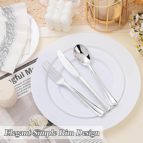 200PCS White Plastic Plates Set, 100 10.25 inch Dinner Plates and 100 7.5 inch Dessert Plates, Premium Disposable Plates for Party, Wedding in Saudi Arabia