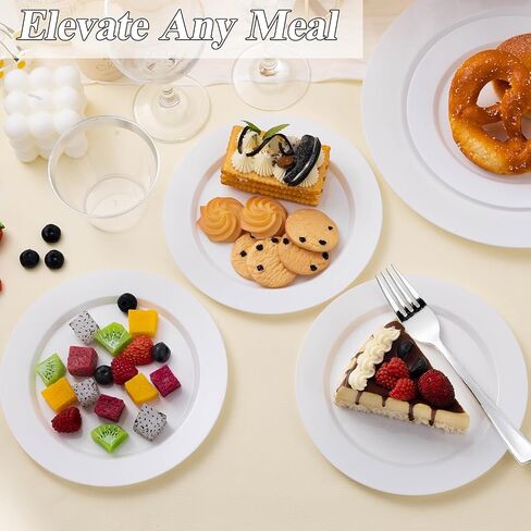 200PCS White Plastic Plates Set, 100 10.25 inch Dinner Plates and 100 7.5 inch Dessert Plates, Premium Disposable Plates for Party, Wedding in Saudi Arabia
