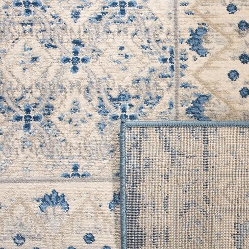 سجادة عداء من مجموعة SAFAVIEH Brentwood - 2 × 10 بوصة، رمادي فاتح وأزرق، تصميم شرقي تقليدي متعثر، لا يتساقط ويسهل العناية به، مثالي للمناطق ذات حركة المرور العالية في غرفة المعيشة وغرفة النوم (BNT899G) in Saudi Arabia