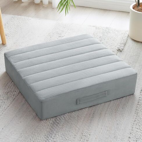 JKMAX 22 inches Floor Pillow for Adults - Large Meditation Cushion with Thick Foam & Soft Tufted Cover - Premium Outdoor Square Floor Cushion Seat - Yoga Pillows for Sitting On Floor - Light Gray in Saudi Arabia