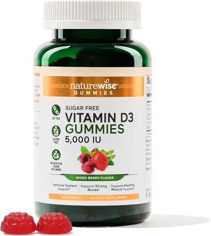 NatureWise Vitamin D3 5000 IU Gummies - Sugar-Free Mixed Berry Flavor - Vitamin D Gummies for Adults, Supports Immunity, Muscle & Bone Strength - Gelatin-Free, Non-GMO- 60 Gummies[1-Month Supply] in Saudi Arabia