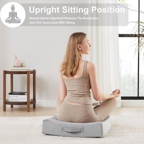 JKMAX 22 inches Floor Pillow for Adults - Large Meditation Cushion with Thick Foam & Soft Tufted Cover - Premium Outdoor Square Floor Cushion Seat - Yoga Pillows for Sitting On Floor - Light Gray in Saudi Arabia