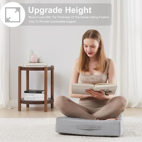 JKMAX 22 inches Floor Pillow for Adults - Large Meditation Cushion with Thick Foam & Soft Tufted Cover - Premium Outdoor Square Floor Cushion Seat - Yoga Pillows for Sitting On Floor - Light Gray in Saudi Arabia