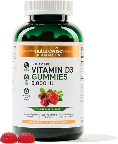 NatureWise Vitamin D3 5000 IU Gummies - Sugar-Free Mixed Berry Flavor - Vitamin D Gummies for Adults, Supports Immunity, Muscle & Bone Strength - Gelatin-Free, Non-GMO- 60 Gummies[1-Month Supply] in Saudi Arabia