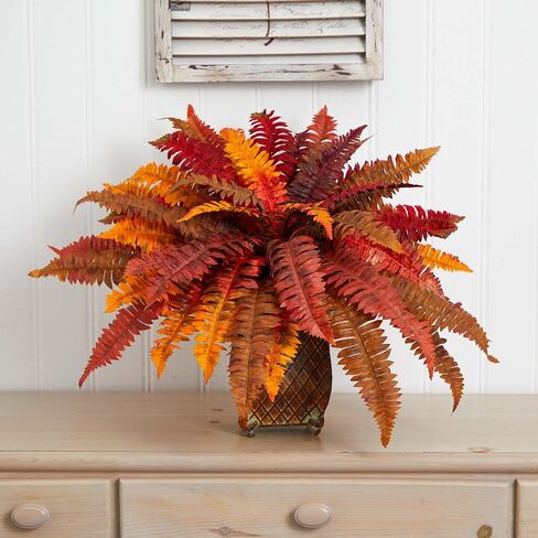 Nearly Natural Autumn Boston Fern Artificial Plant in Metal Planter in Saudi Arabia
