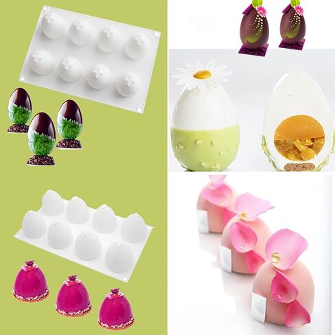 8 Cavities Easter 3D Egg Silicone Molds for Candle Mousse Cake Chocolate Candy Pastry Soap Muffin Dessert DIY Baking Tool Craft Art Supplies in Saudi Arabia